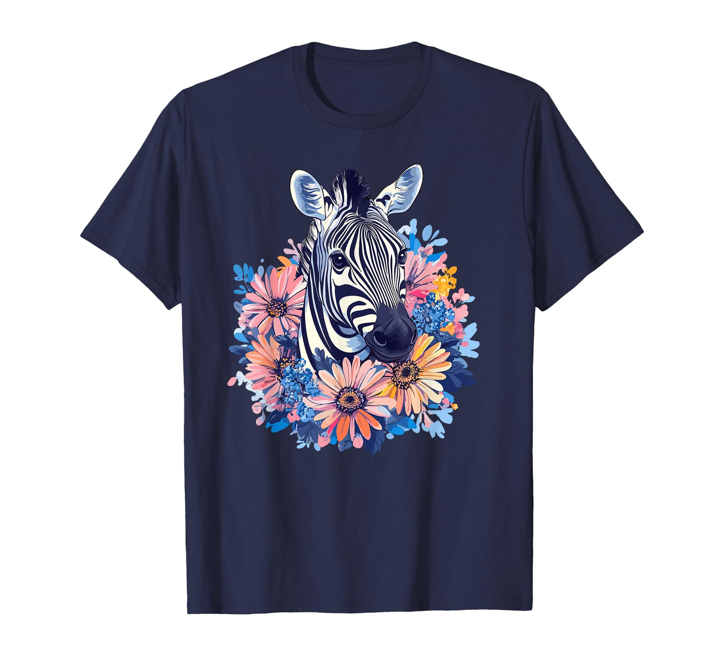 Zebra With Flowers Vibrant Nature T-Shirt