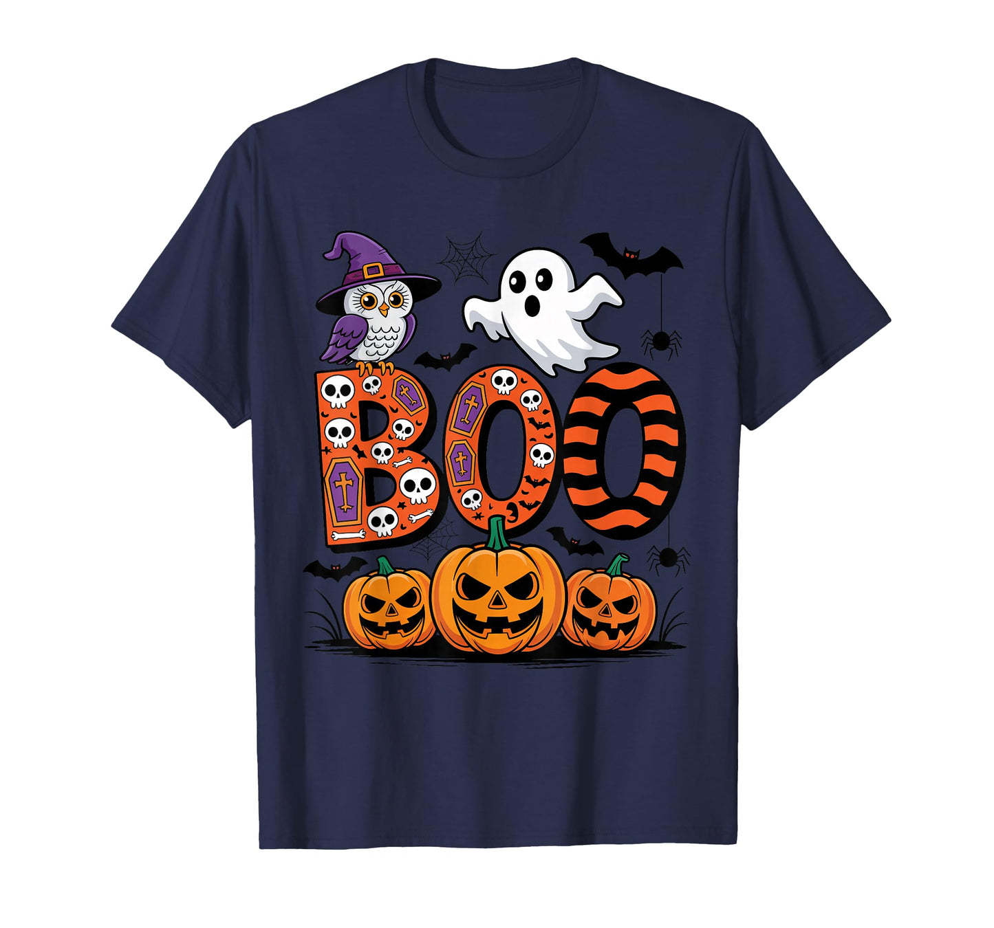 Happy Halloween Boo Costume with Witch Owl Ghost Pumpkins T-Shirt