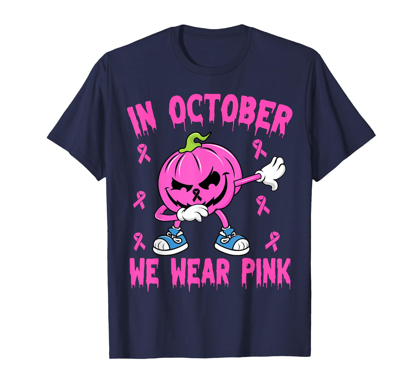 In October We Wear Pink Breast Cancer Pumpkin Halloween Boys T-Shirt