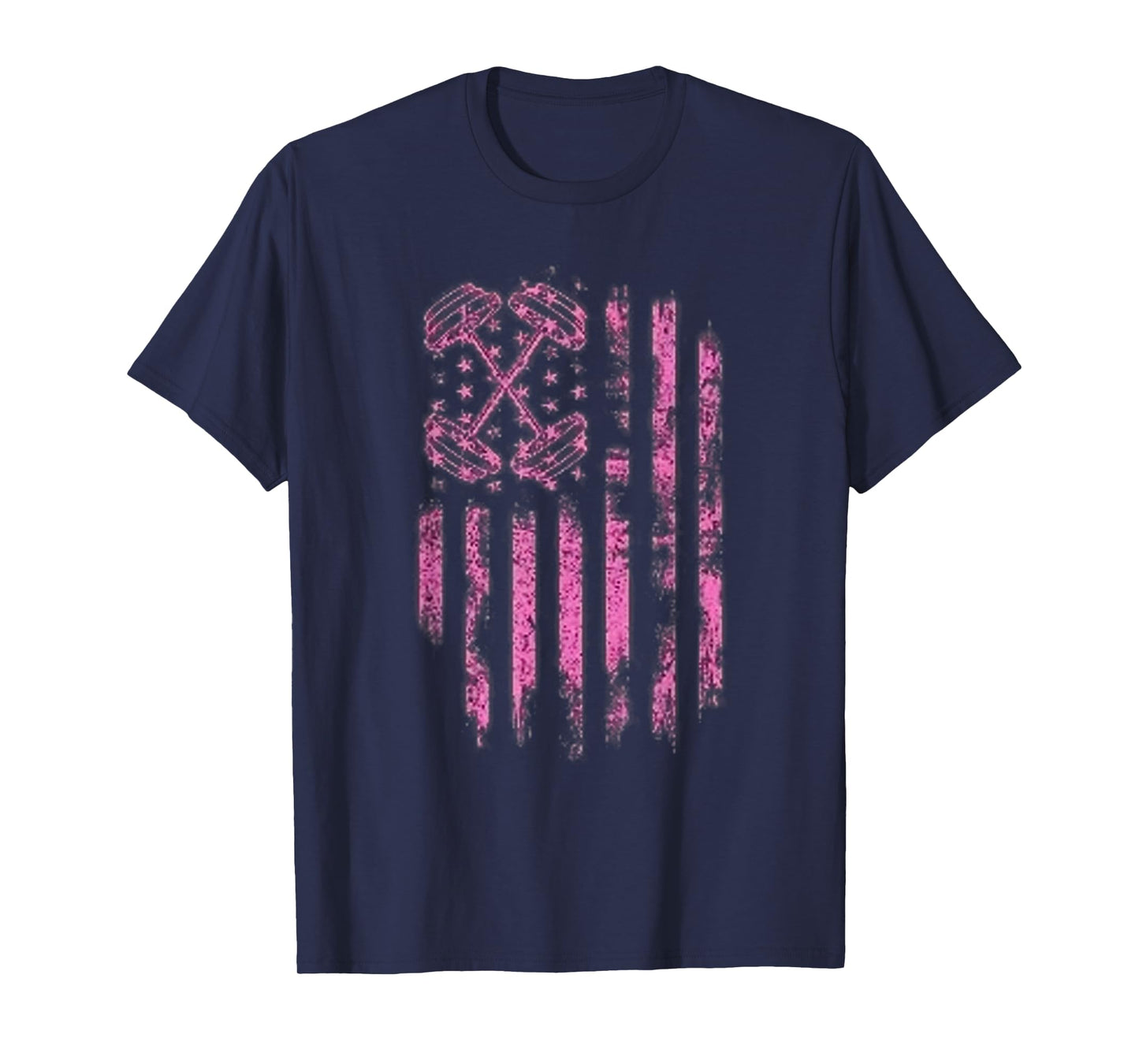 Pink Barbell American Flag Breast Cancer Awareness - Fitness Women Men T-Shirt