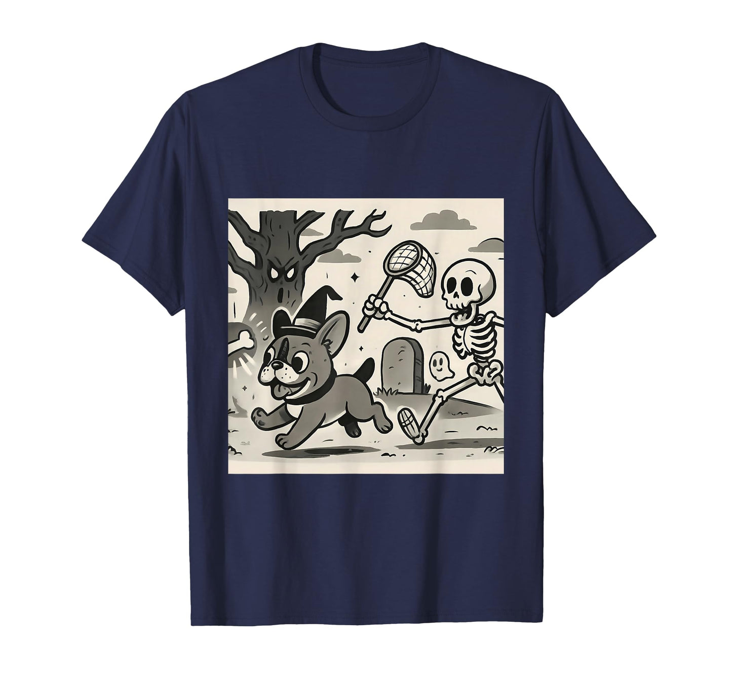 Funny Halloween French Bulldog Skeleton Spooky Season T-Shirt