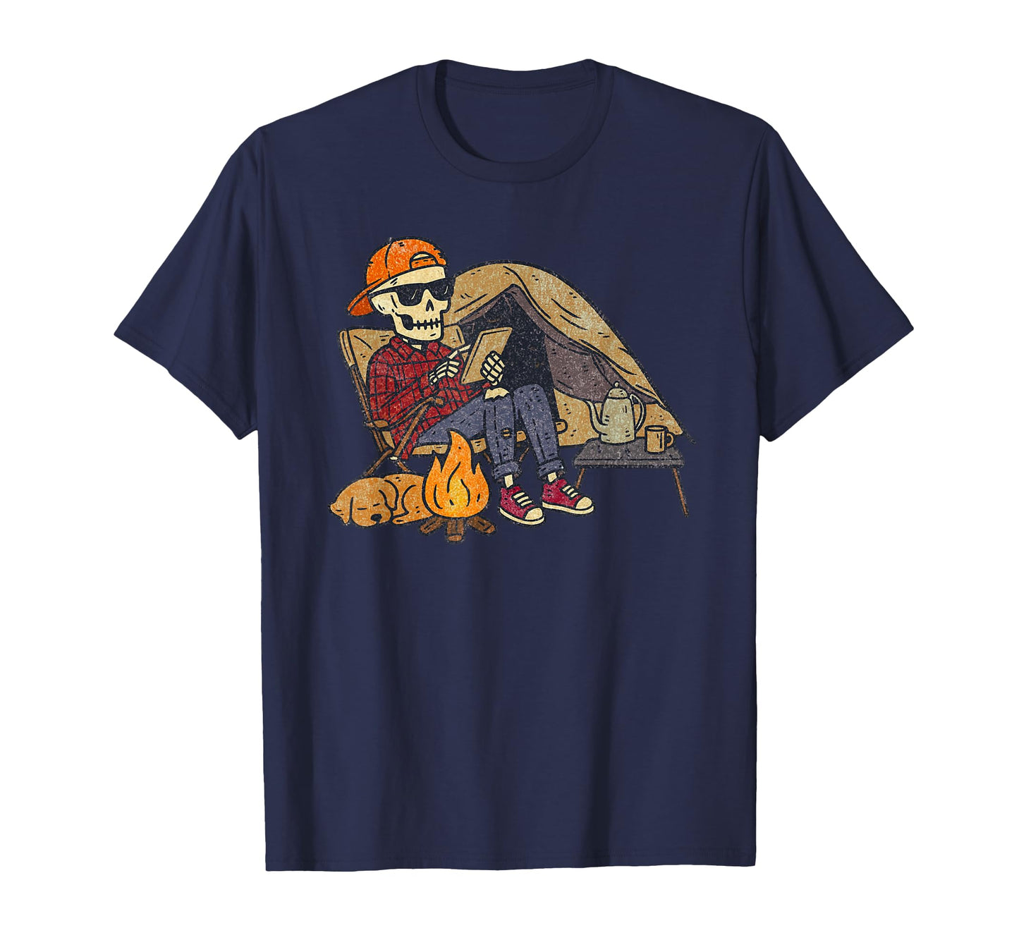 Vintage Halloween Skeleton Camping Funny Spooky Costume T-Shirt