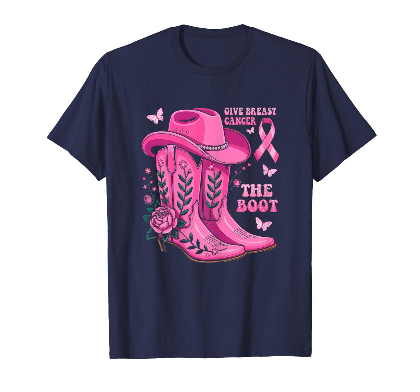 Give Breast Cancer The Boot Cowgirl Cancer Awareness Ribbon T-Shirt