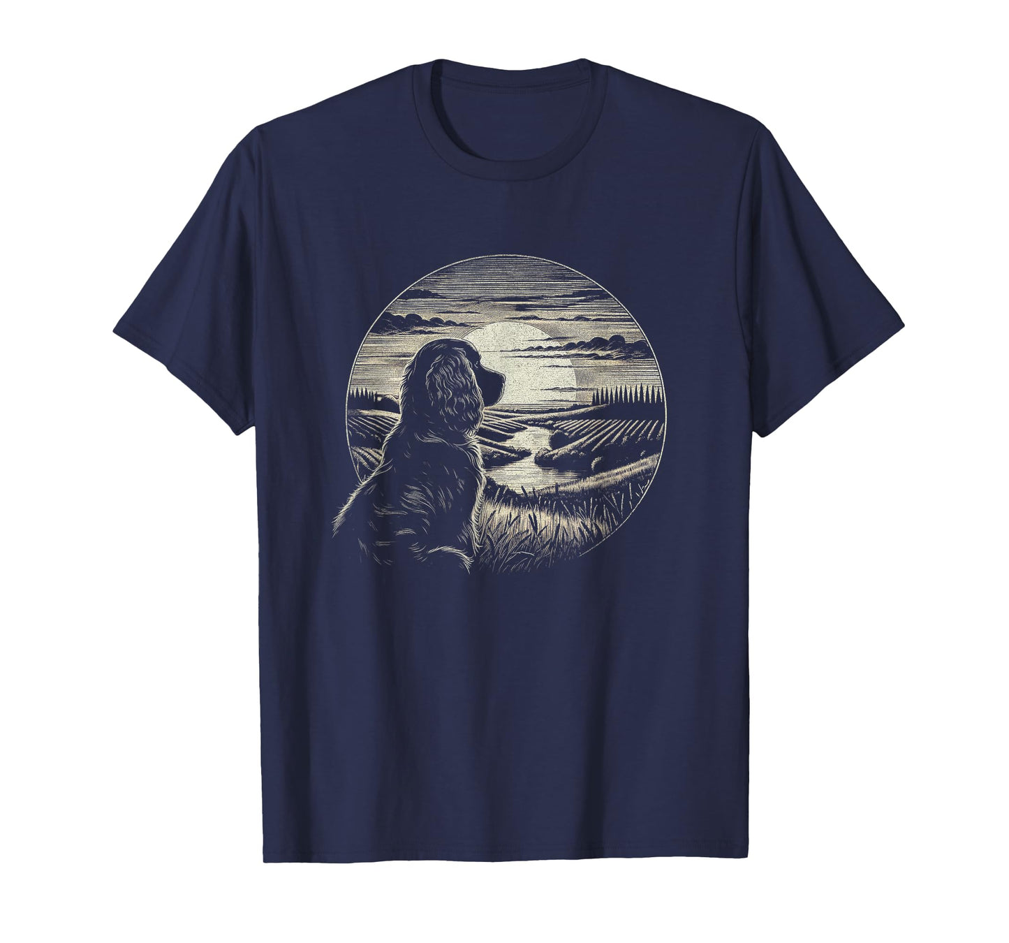 Vintage Boykin Spaniel Dog Retro Sunset Scene Art Design T-Shirt