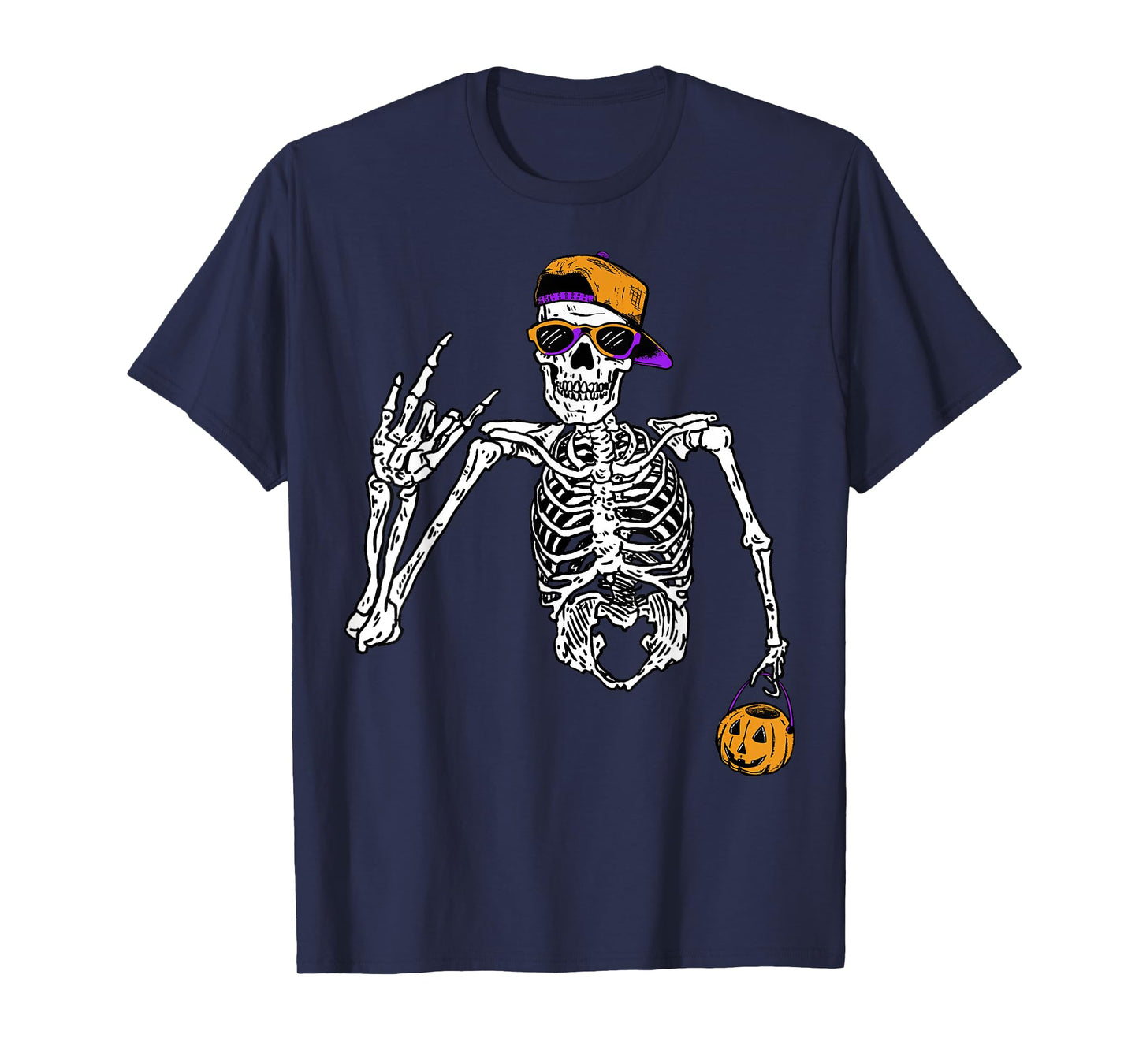 Rocker Skeleton Cap Skater Cool Halloween Pumpkin T-Shirt