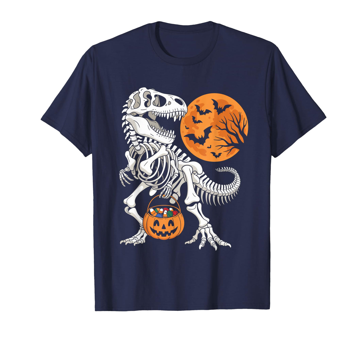 Halloween Boys Dinosaur Skeleton T rex Scary Pumpkin Spooky T-Shirt