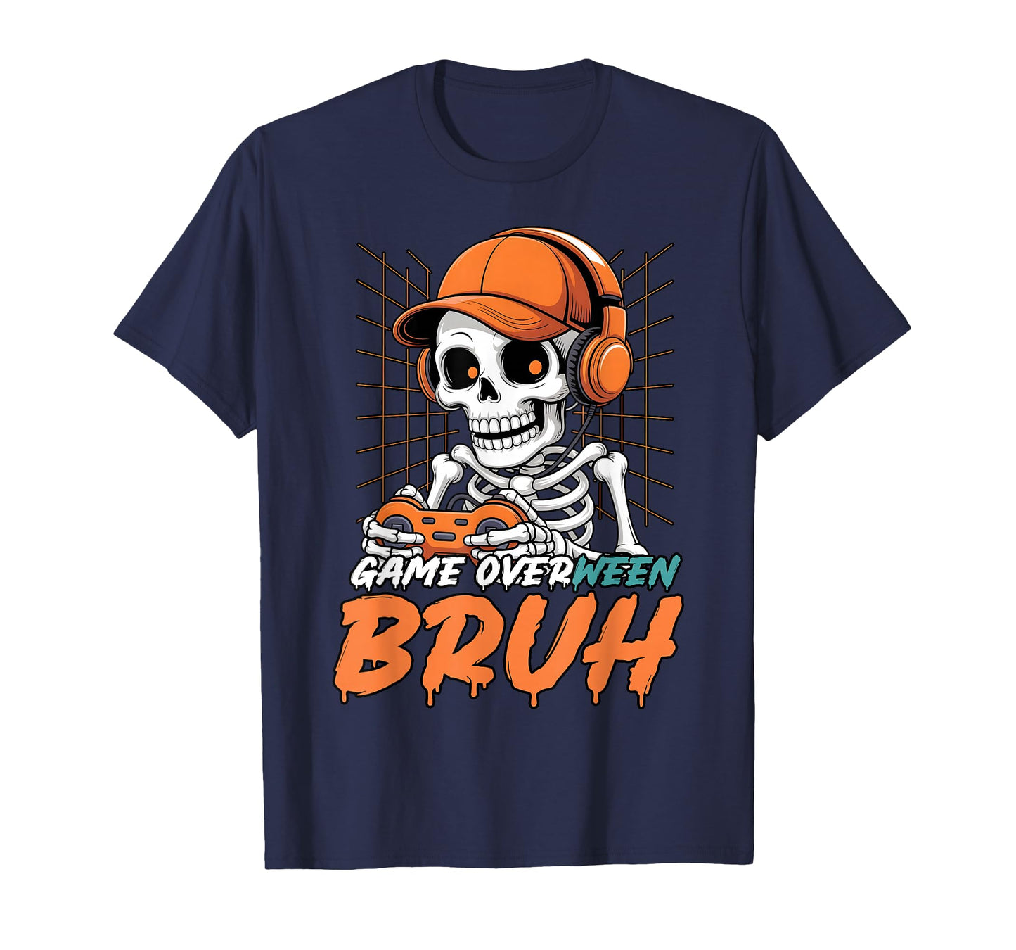 Halloween Skeleton Gamer Game Overween Bruh Boys Men T-Shirt