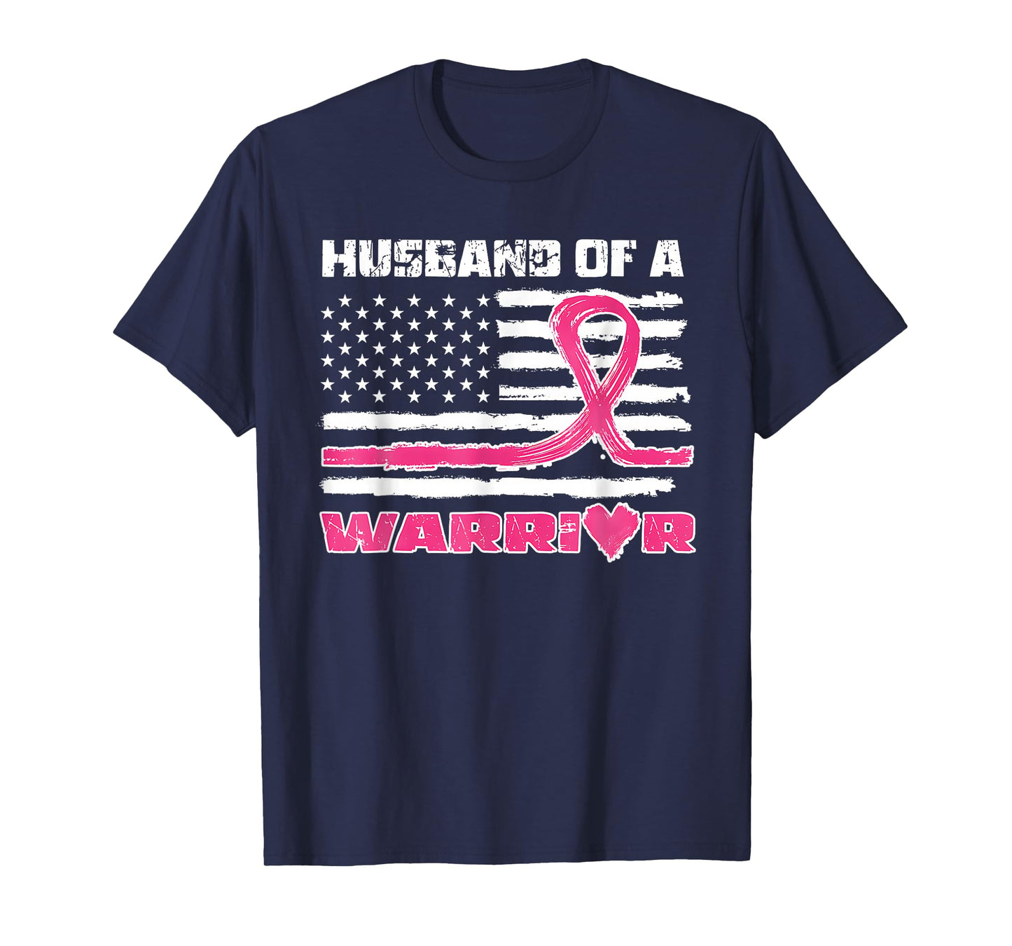 Pink Ribbon American Flag Husband Of A Warrior Breast Cancer T-Shirt