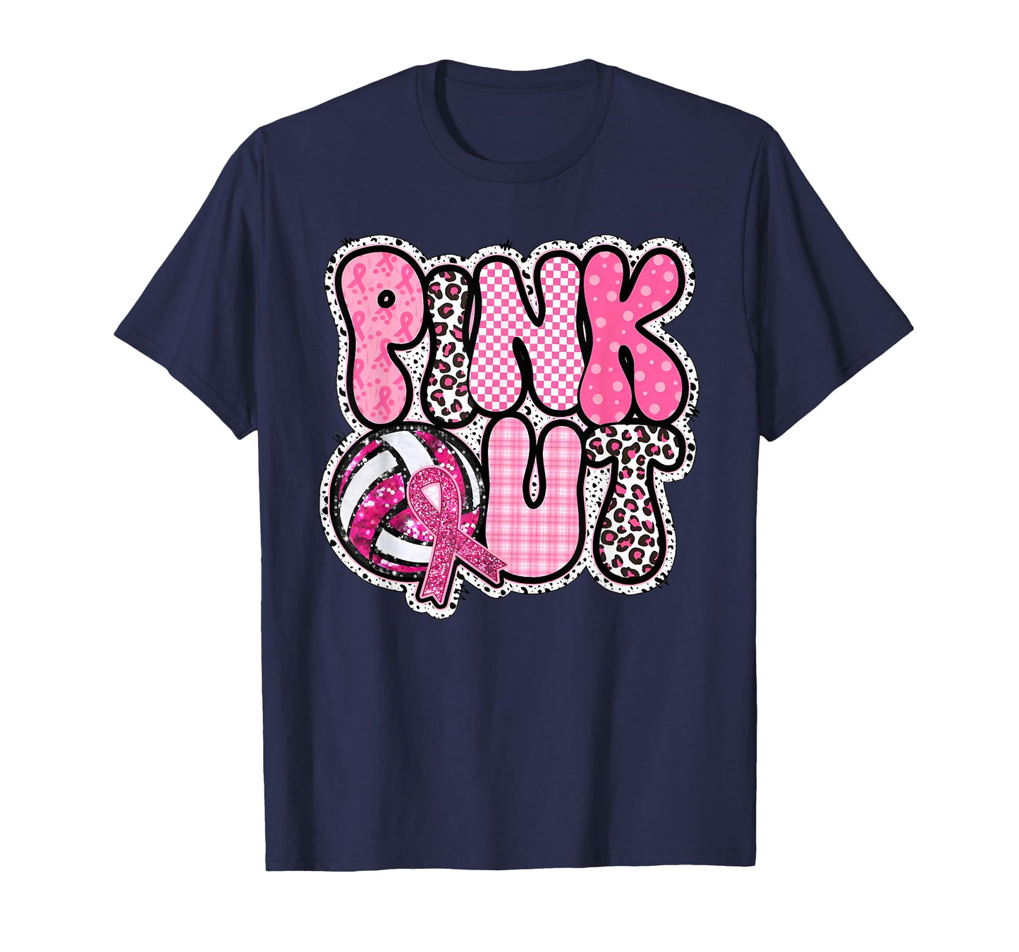 Pink Out Volleyball Breast Cancer Awareness Support Ribbon T-Shirt