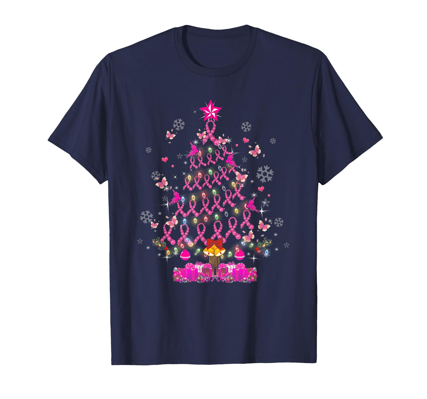 Breast Cancer Awareness Decoration Christmas Tree Snowflakes T-Shirt