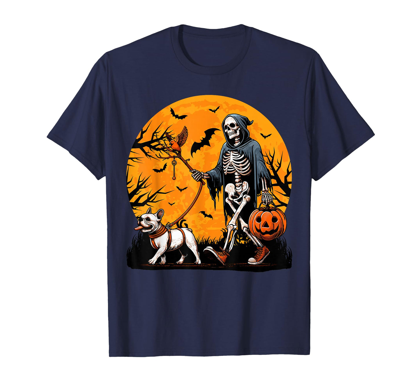 Halloween Dog Skeleton Leads Dog Halloween French Bulldog T-Shirt