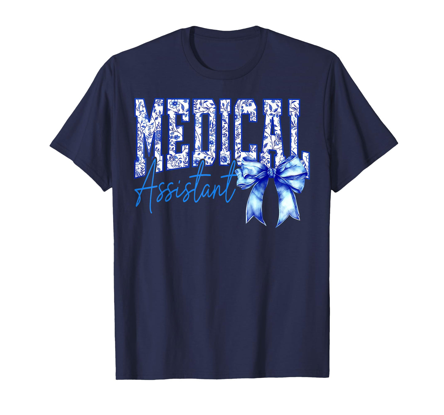Retro Medical Assistant Floral Blue Coquette Bow Mothers Day T-Shirt