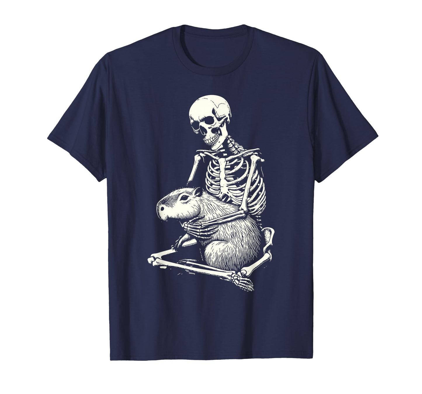 Skeleton Hugging Capybara Halloween T-Shirt