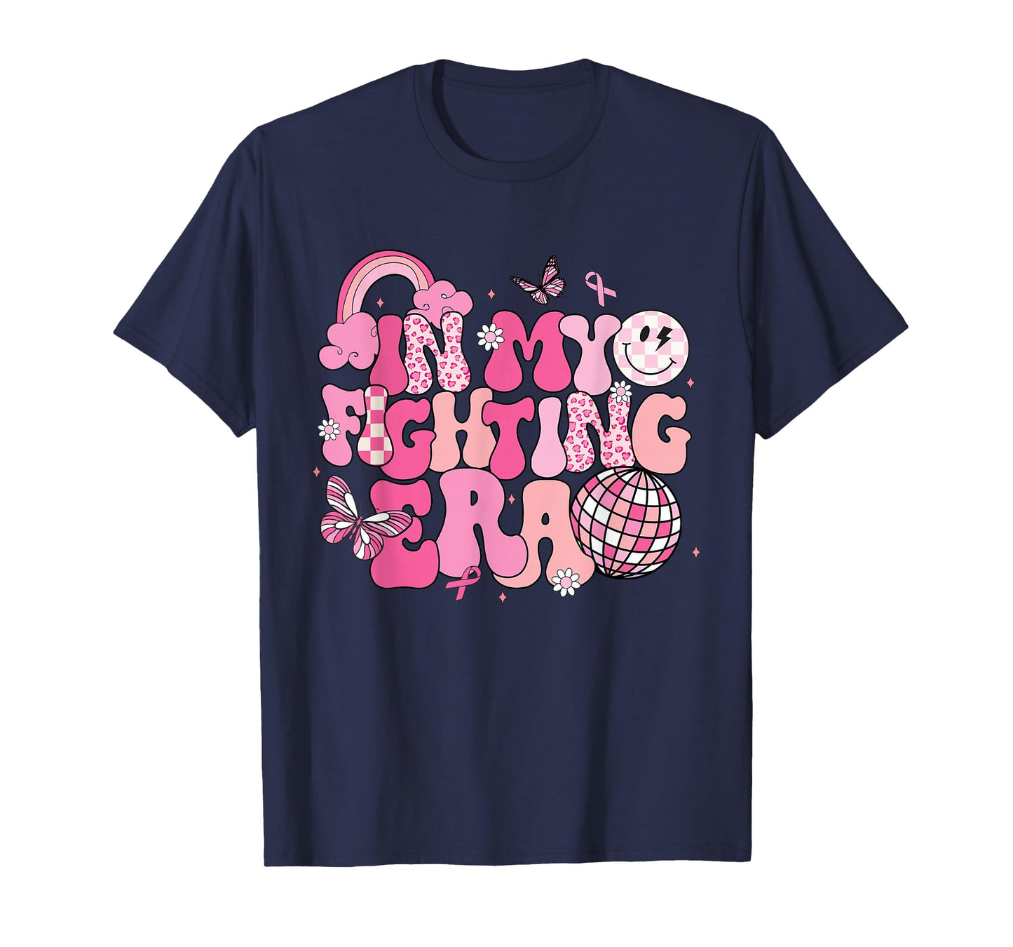 Retro Groovy In My Fighting Era Breast Cancer Awareness T-Shirt