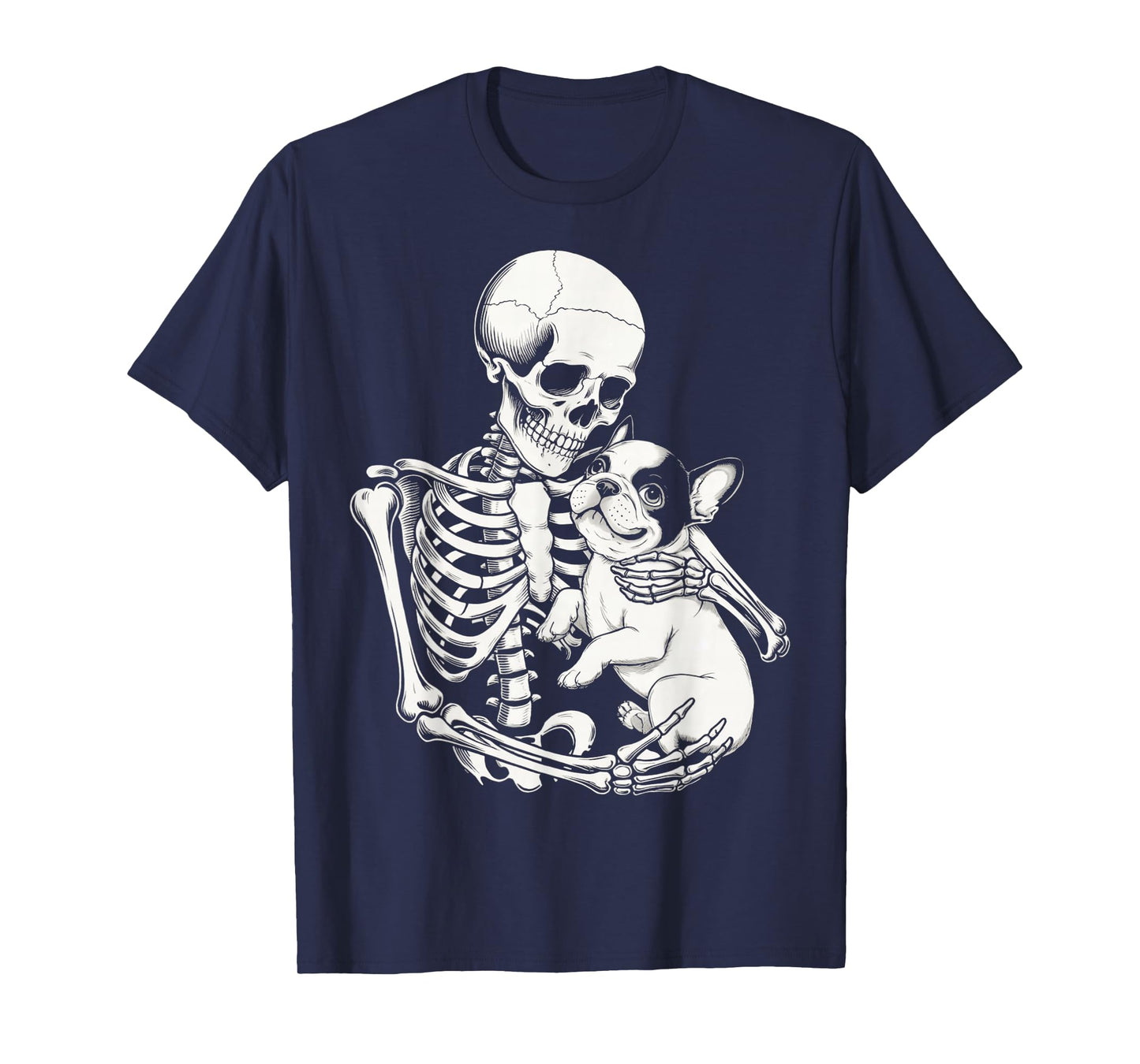 Skeleton Hugging Dog Halloween French Bulldog Lover Dog T-Shirt