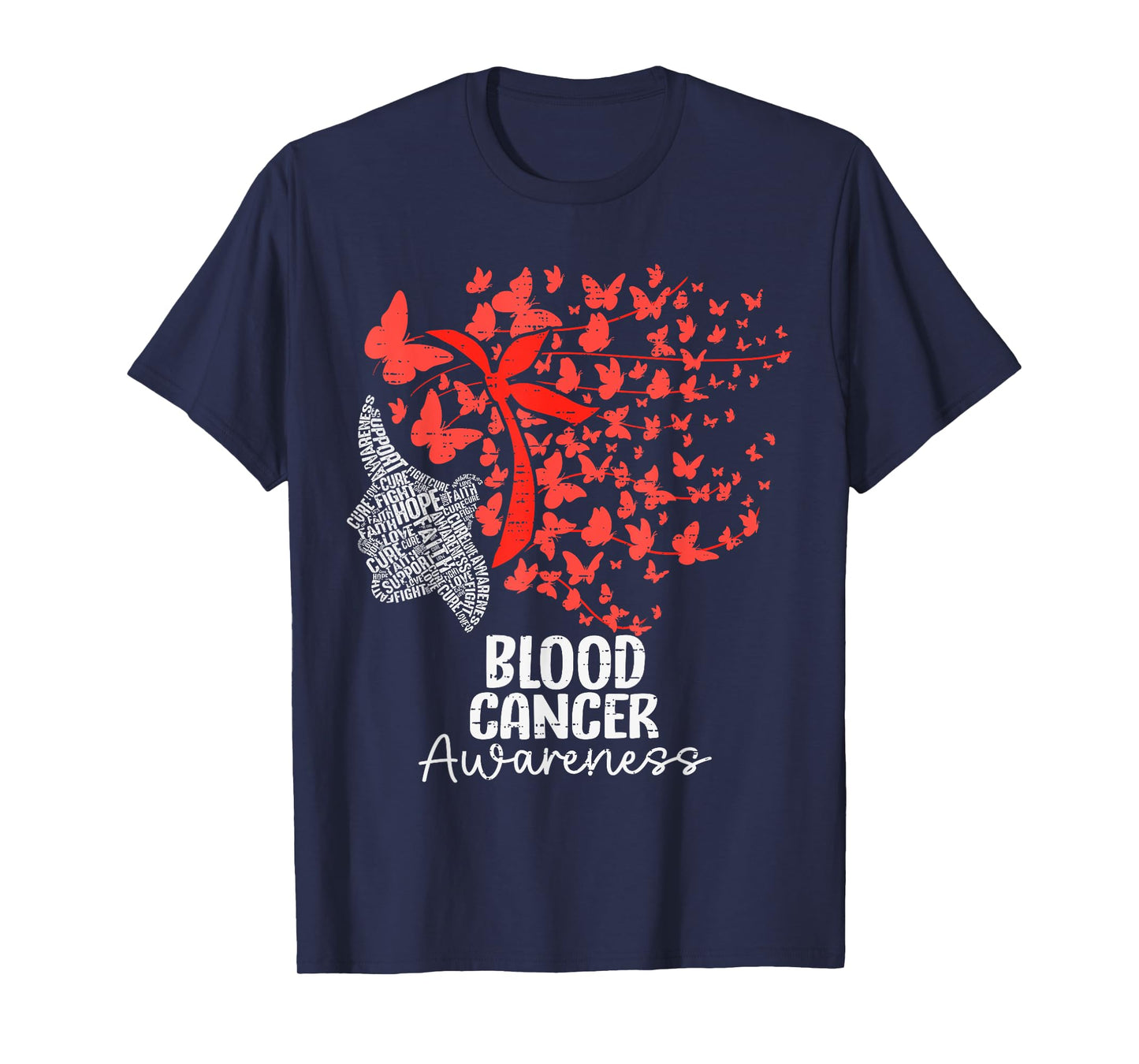 Womens Blood Cancer Awareness Butterfly Ribbon Red Support T-Shirt