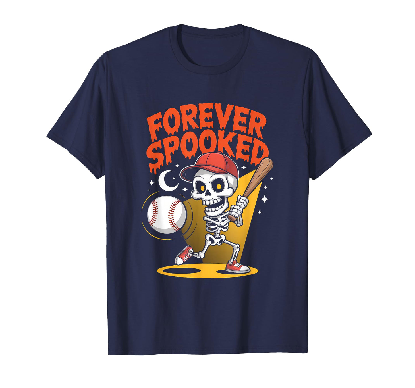 Halloween Skeleton Baseball Forever Spooked Tee T-Shirt