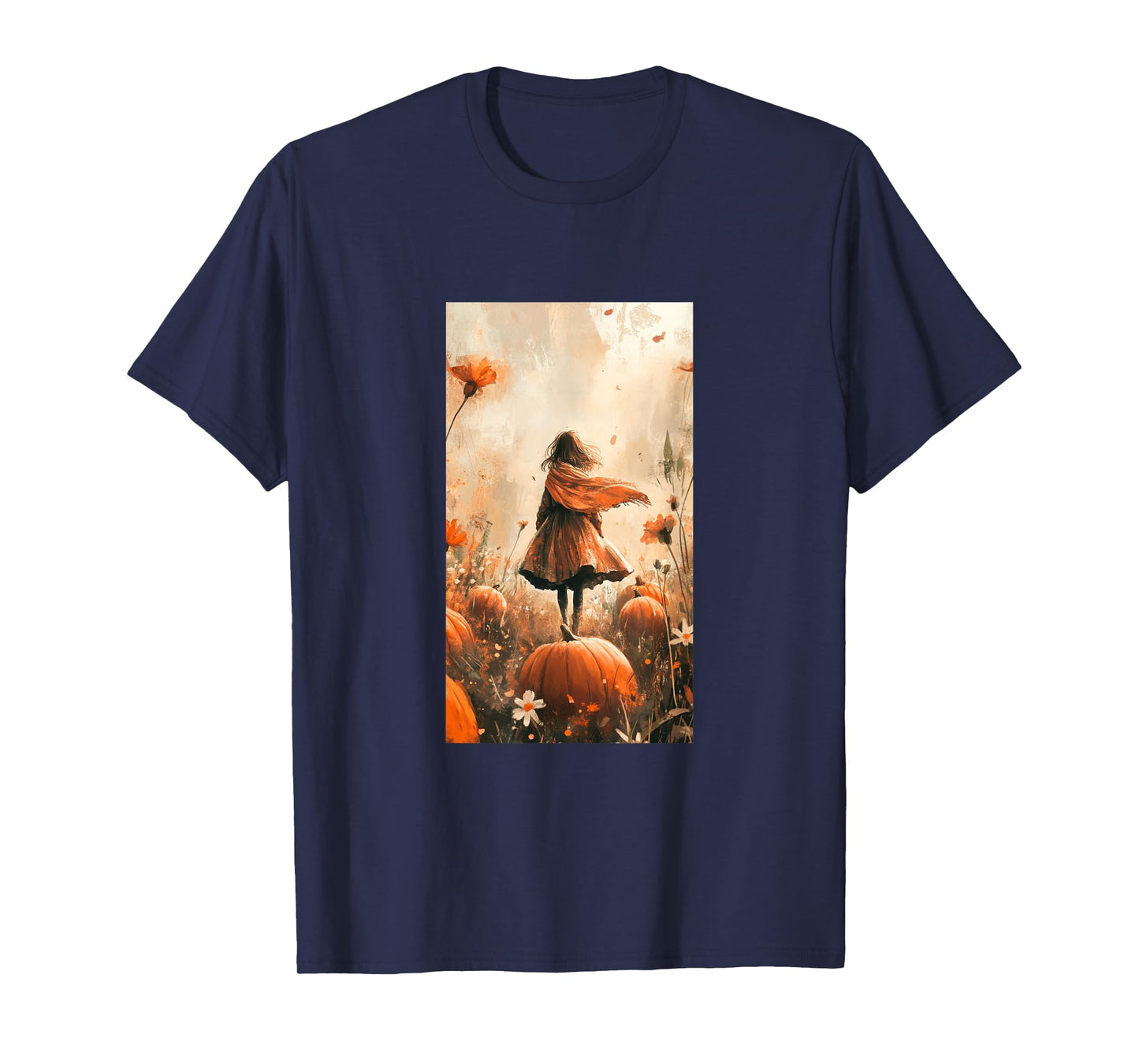 Autumn Pumpkin Flowers Nature Vintage T-Shirt