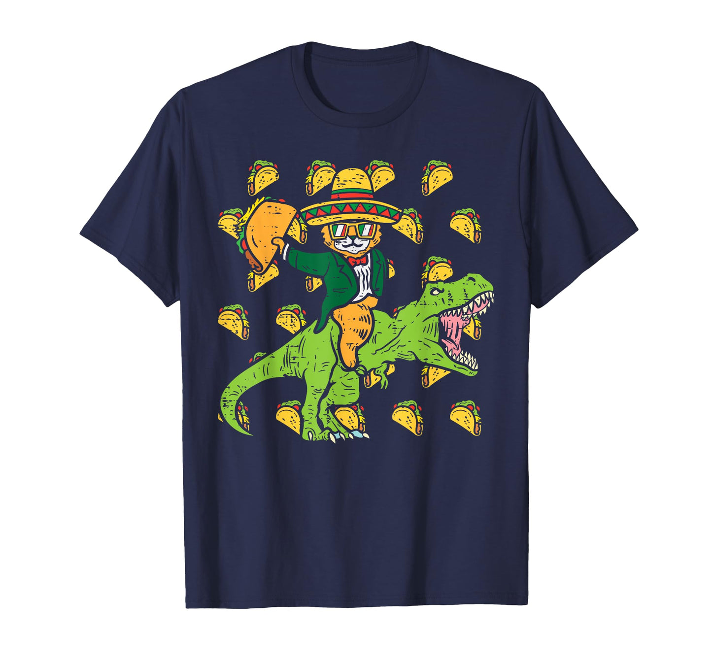 Mexican Cat Trex Tacos Funny Cinco De Mayo Fiesta Dinosaur T-Shirt for Men Women Girls Kids