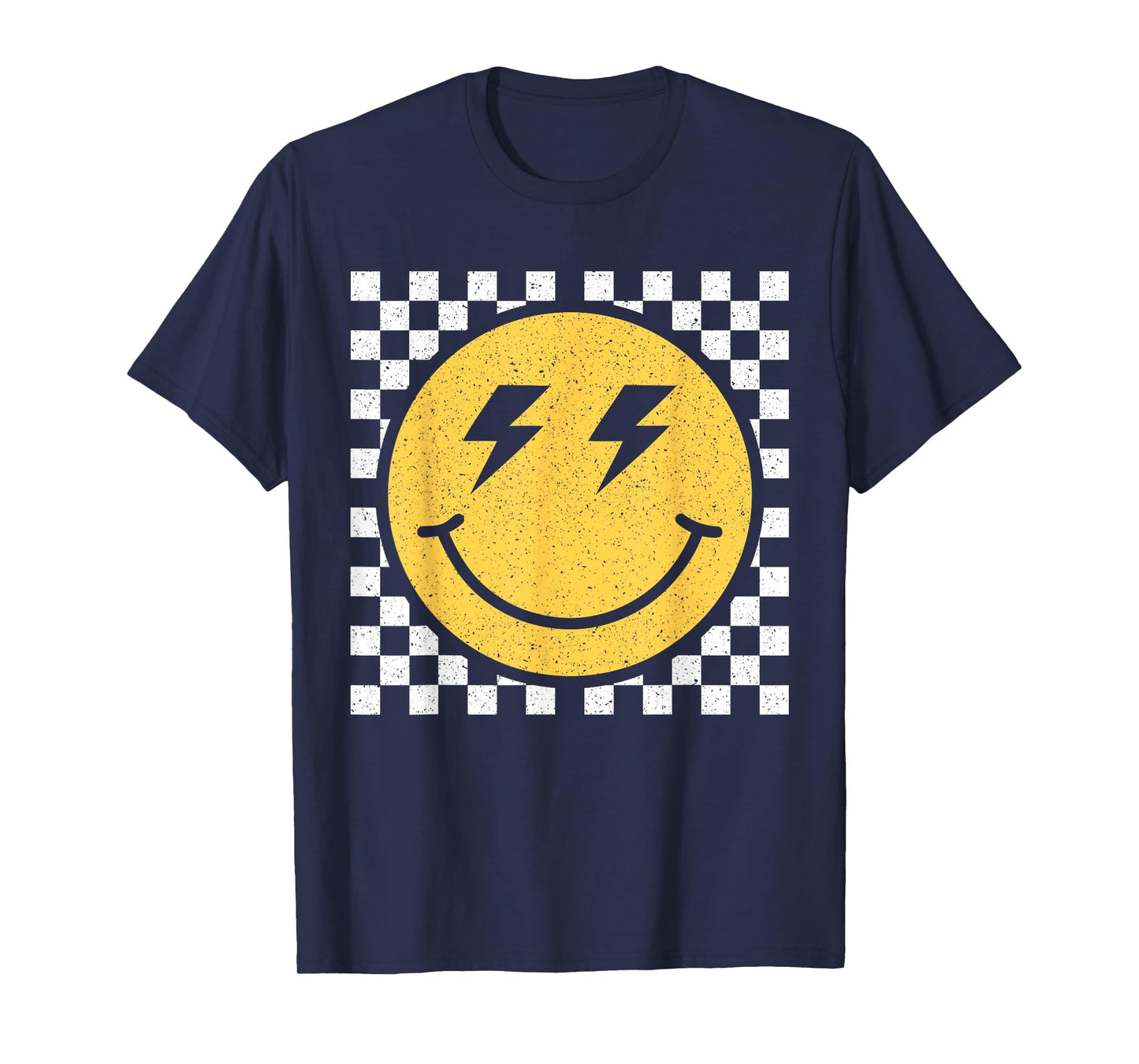 Retro Yellow Happy Face Checkered Pattern Smile Face Trendy T-Shirt