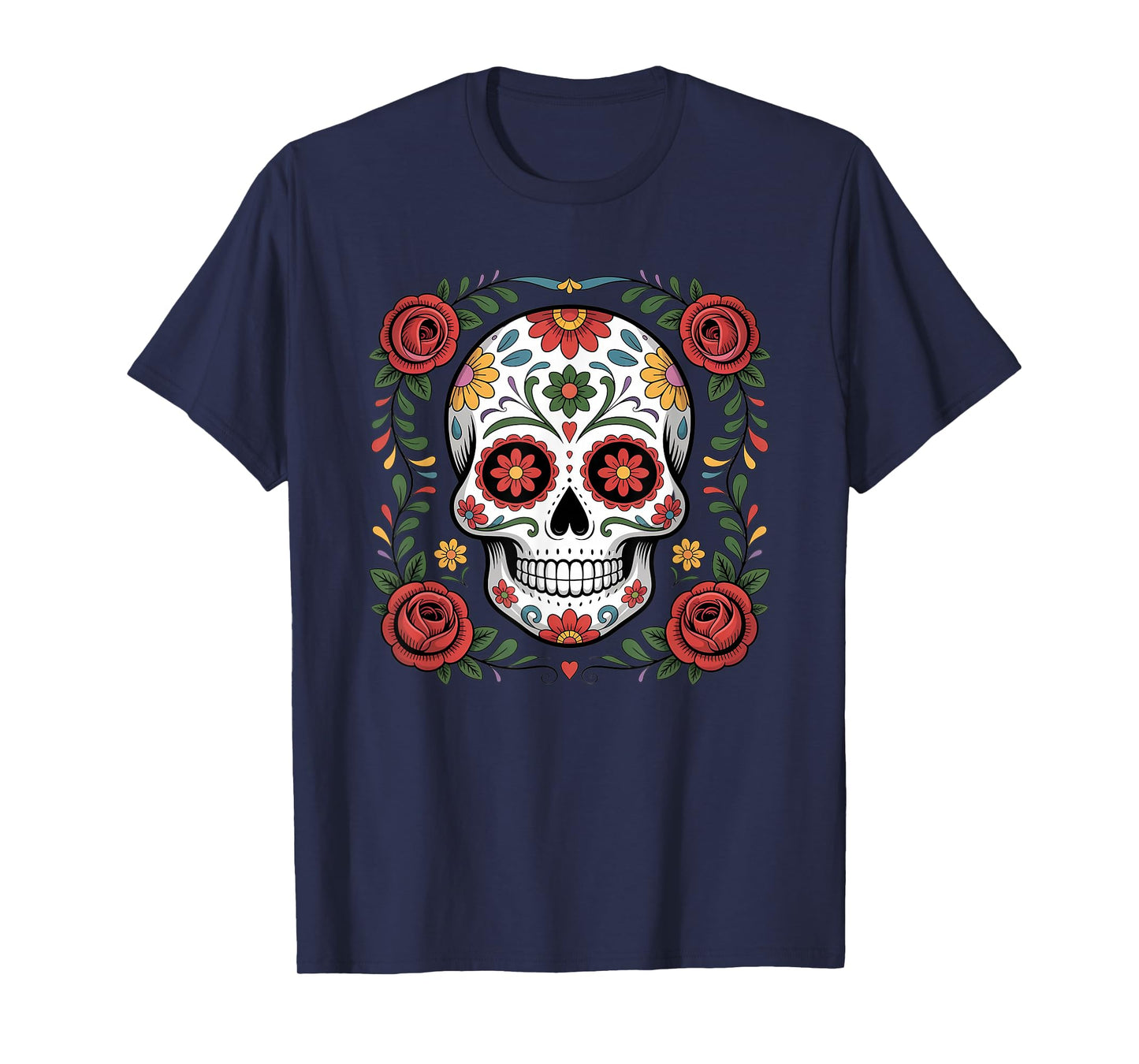 Halloween De Los Muertos Day of The Dead Sugar Skull Floral T-Shirt