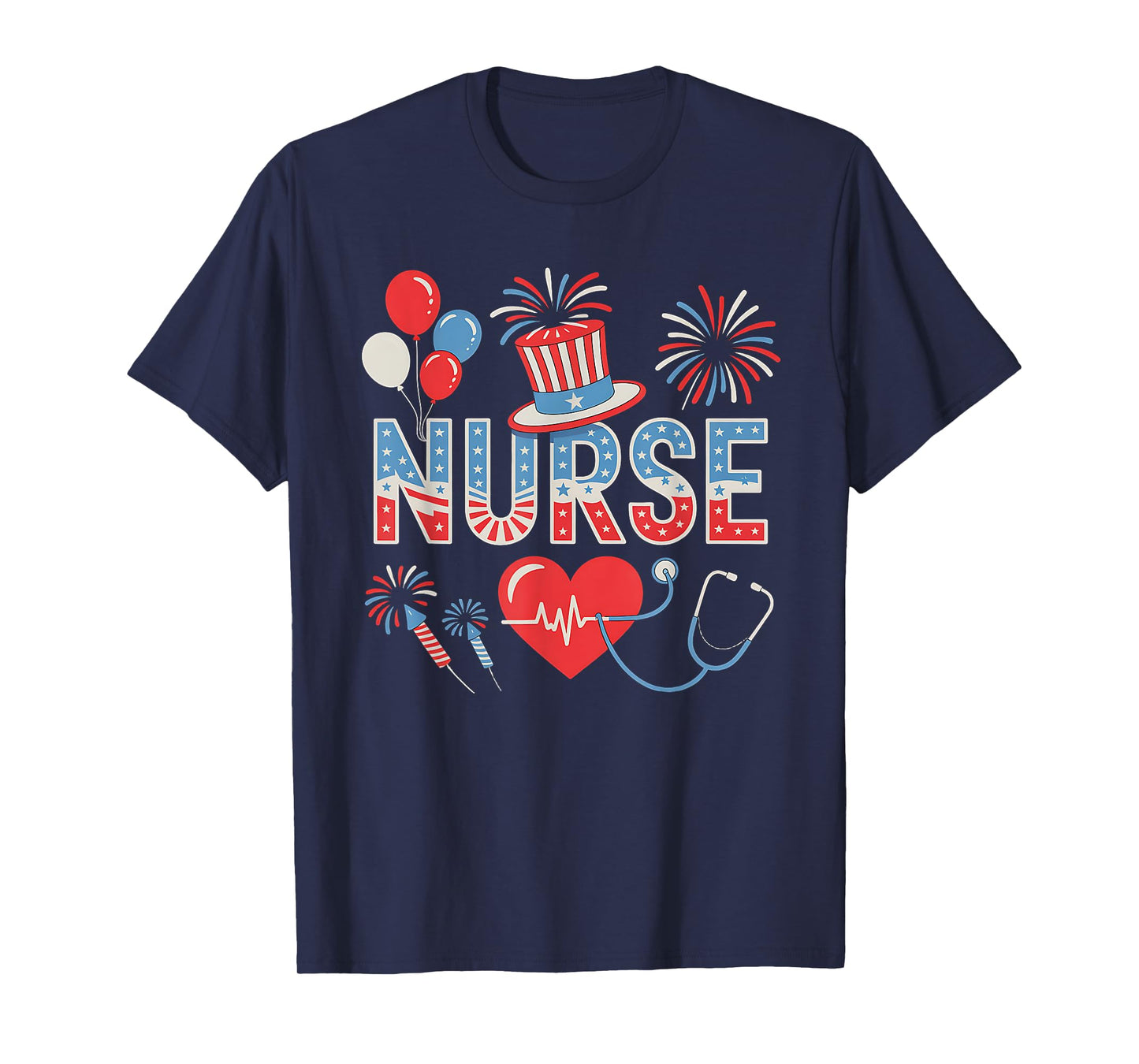 American Flag Nurse 4th of July Nursing Women Patriotic T-Shirt