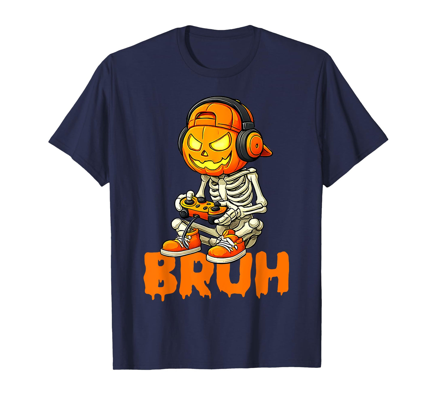 Bruh Halloween Boys Kids Gamer Mens Skeleton Video Gaming T-Shirt