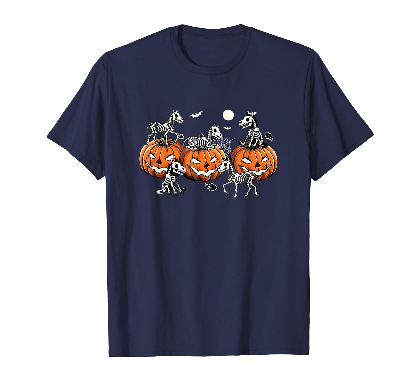 Group Skeleton Horses On Carved Pumpkins Halloween Farmer T-Shirt