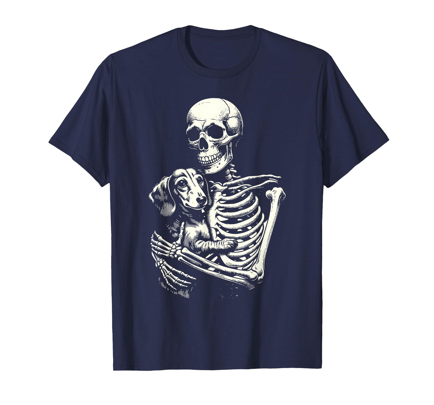 Skeleton Holding Dachshund Halloween Dog Lover Dog Mom Dad T-Shirt