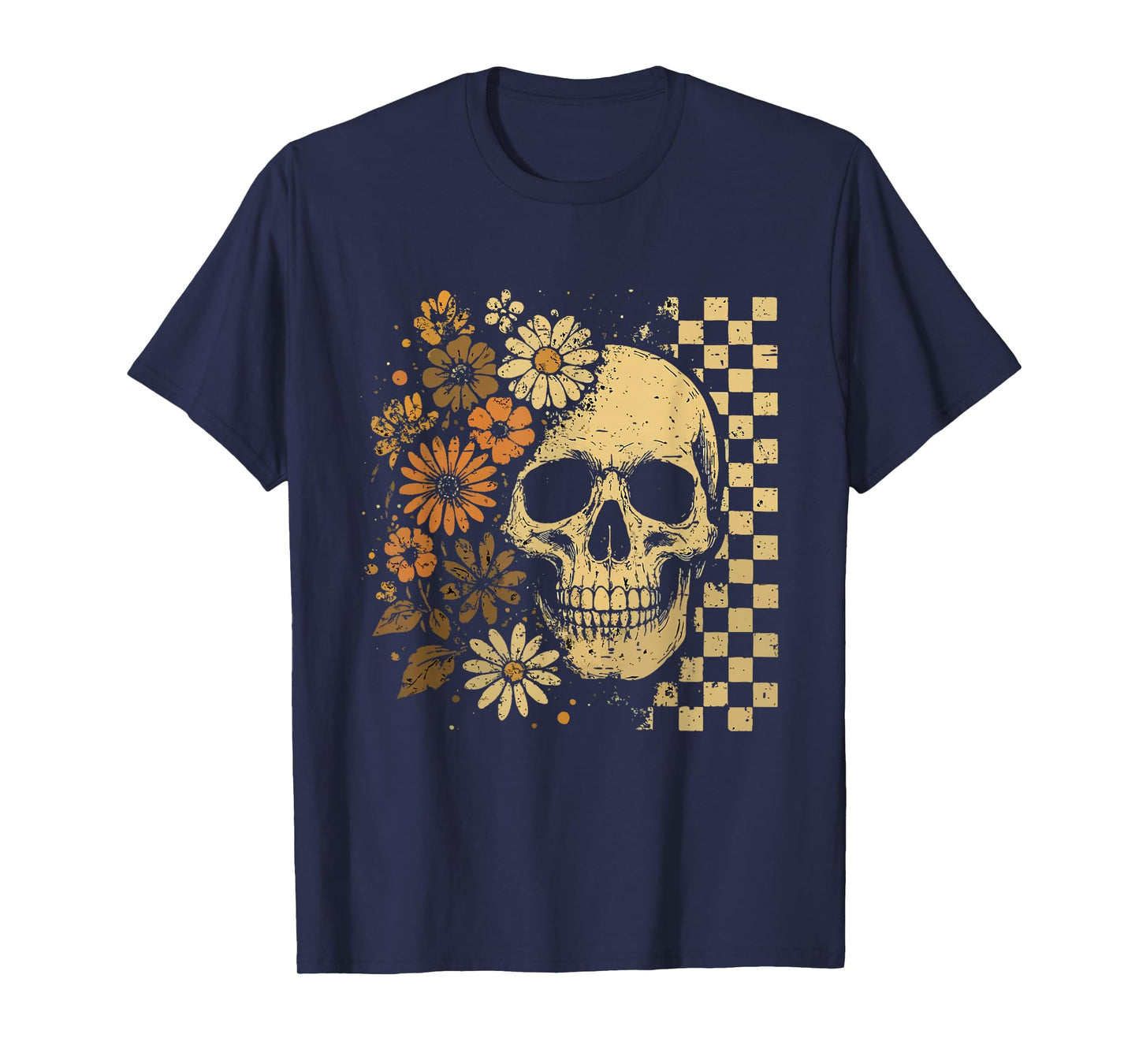 Retro Floral Skeleton Skull Halloween Funny Spooky Season T-Shirt