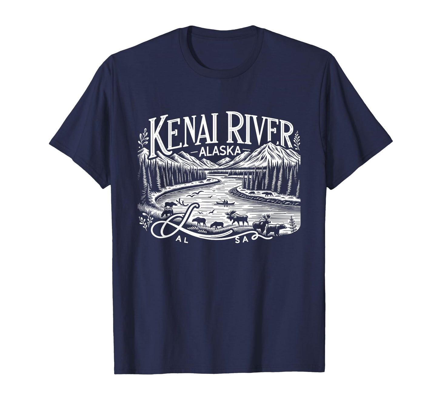 Kenai River Alaska AK Salmon Fishing Camping Hiking Retro T-Shirt