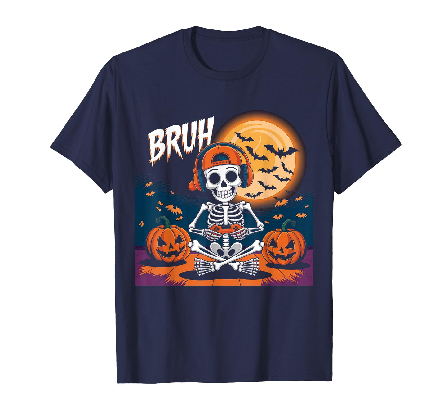 Halloween Skeleton Video Gaming Gamer Boys Teens Youths Men T-Shirt