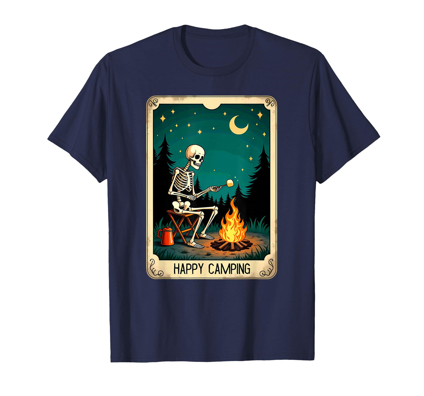 Gothic Tarot Card Skeleton Happy Camping T-Shirt