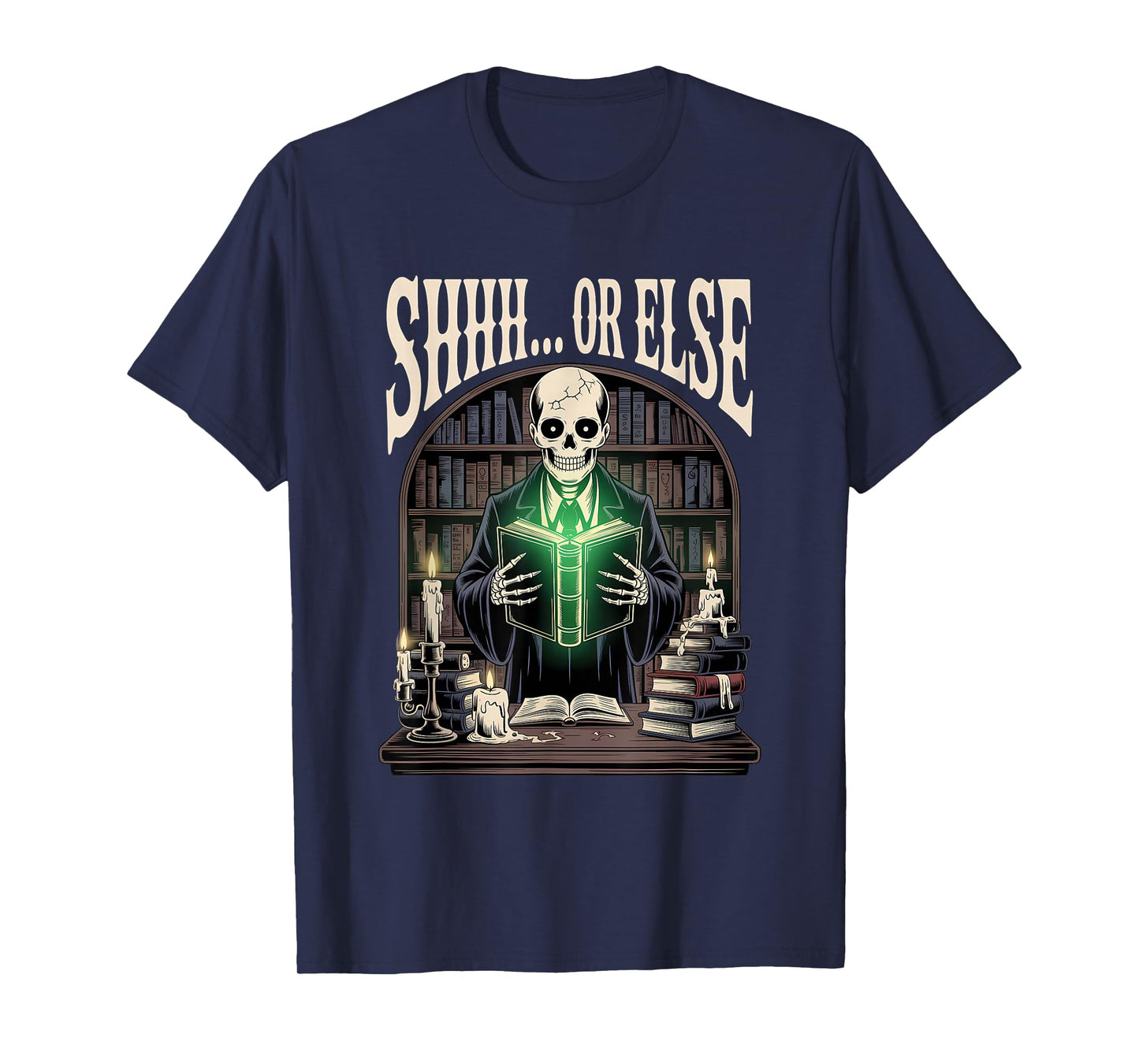 Skeleton Librarian Halloween Funny Spooky Book T-Shirt