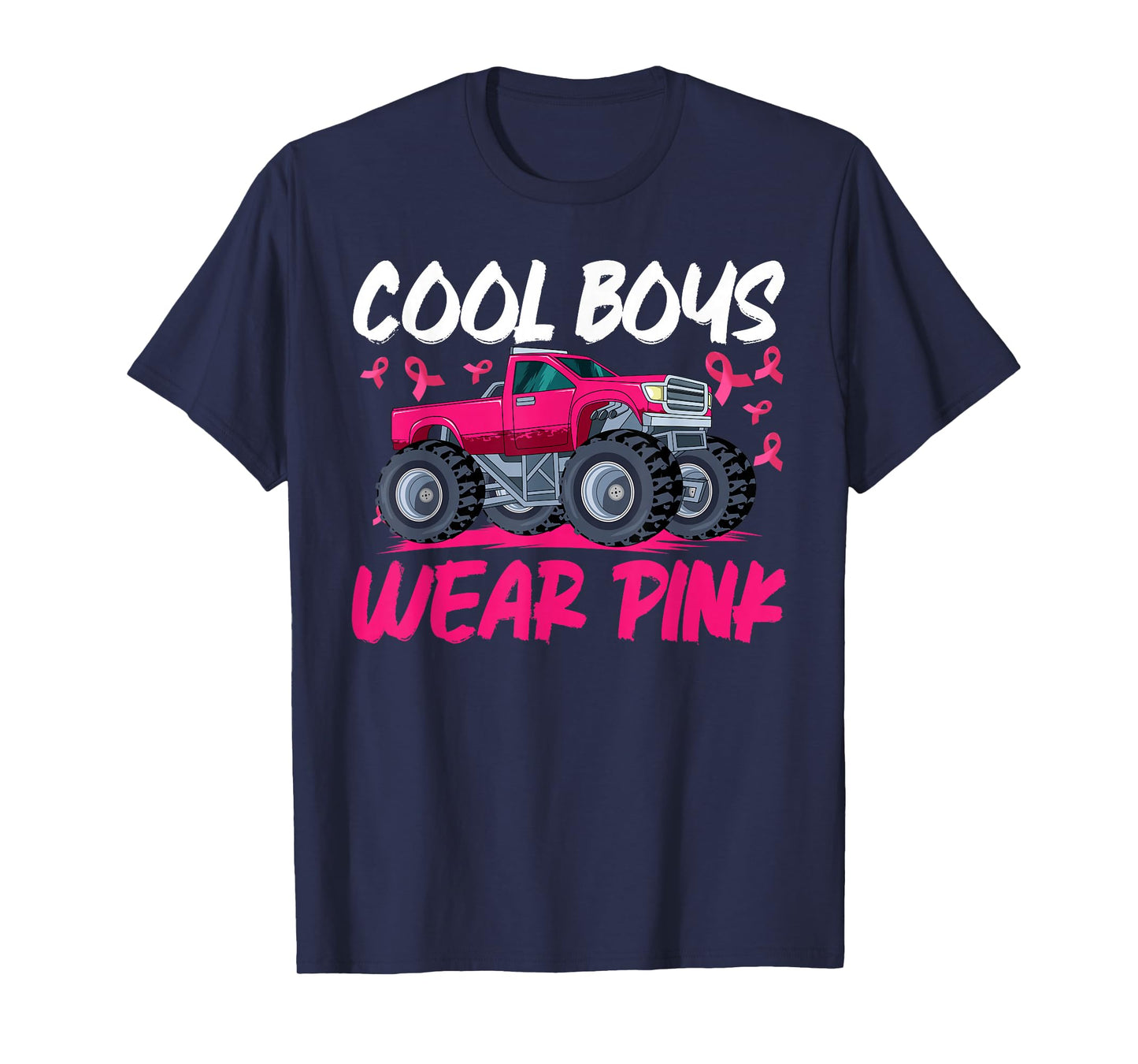 Monster Truck Breast Cancer Awareness Cool Boys Wear Pink T-Shirt