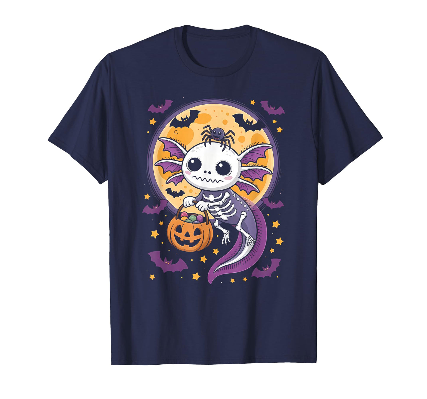 Cute Skeleton Halloween Axolotl Moon Pumpkin Candy for Kids T-Shirt