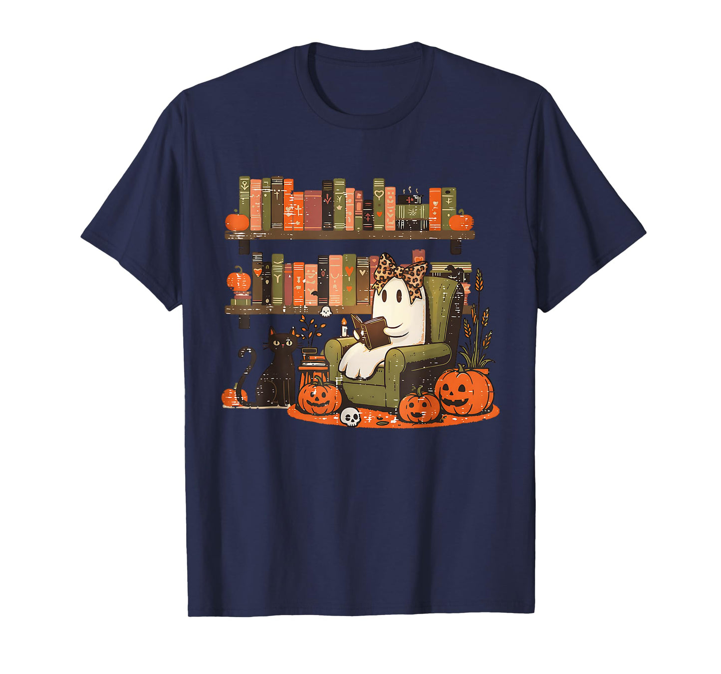 Leopard Coquette Bow Ghost Library Reading Books Halloween T-Shirt