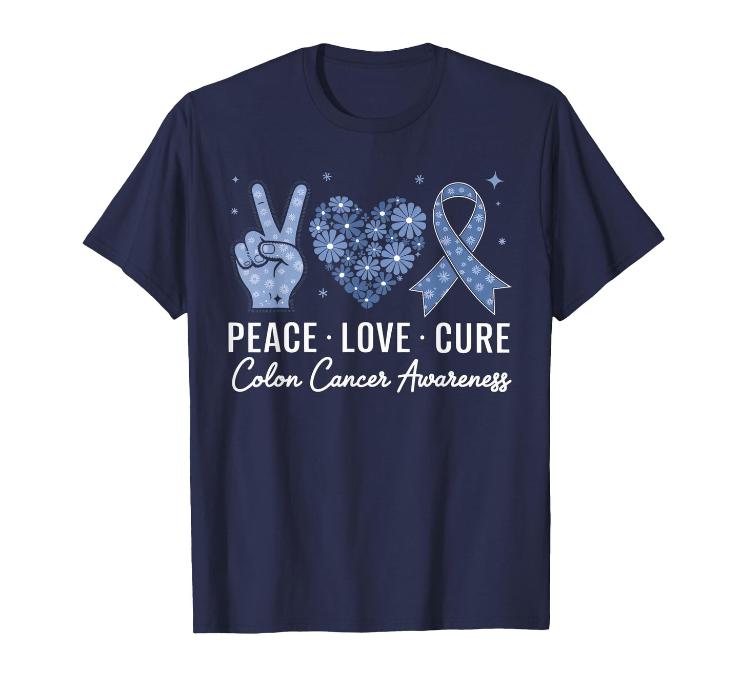 Peace Love Cure Colorectal Colon Cancer Awareness Support T-Shirt