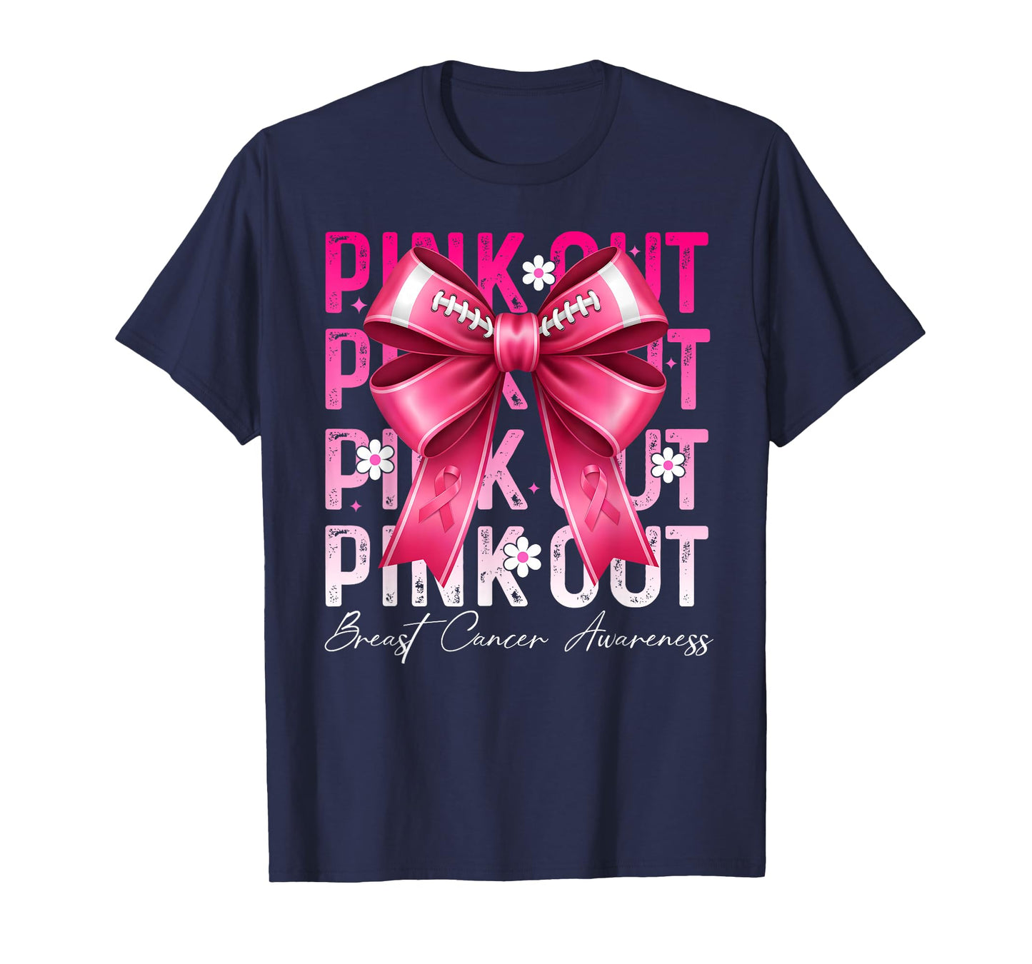 Pink Out Football Team Breast Cancer Awareness Coquette Bow T-Shirt
