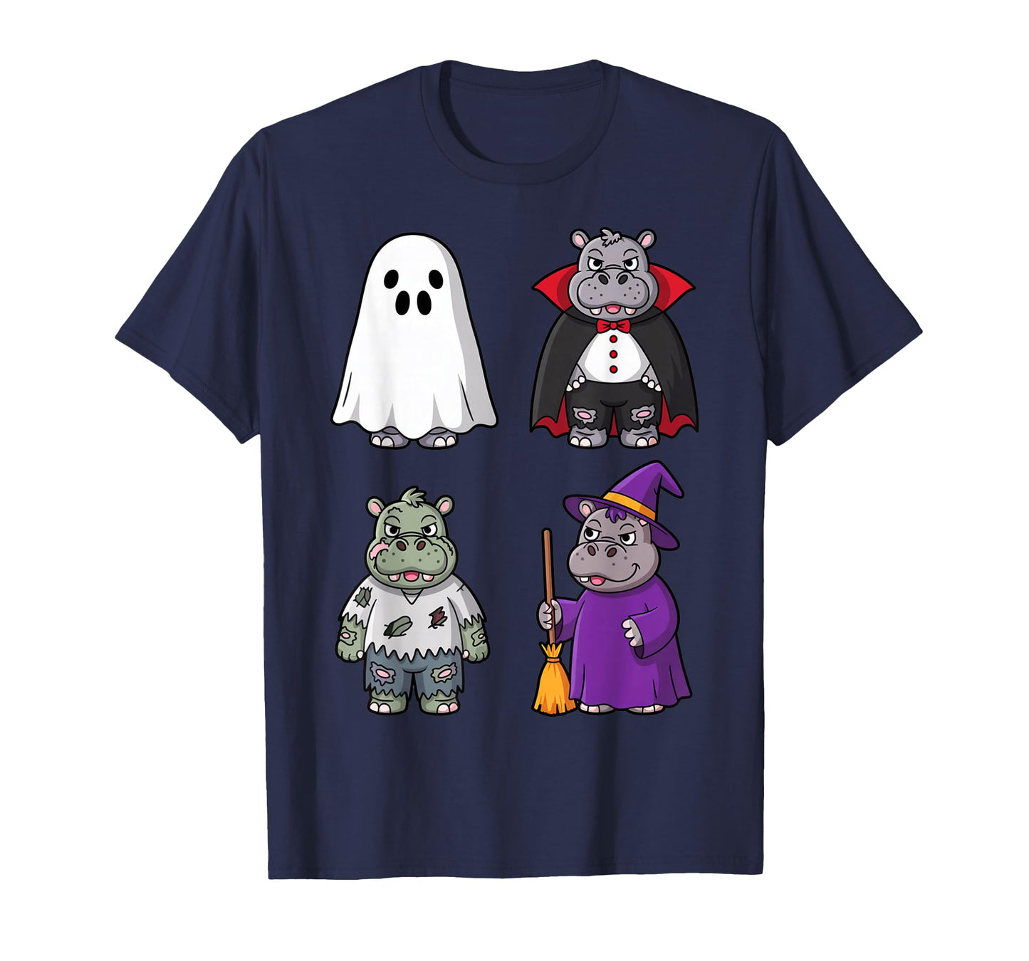 Funny Hippo Ghost Witch Zombie Halloween Costume Boys Girls T-Shirt