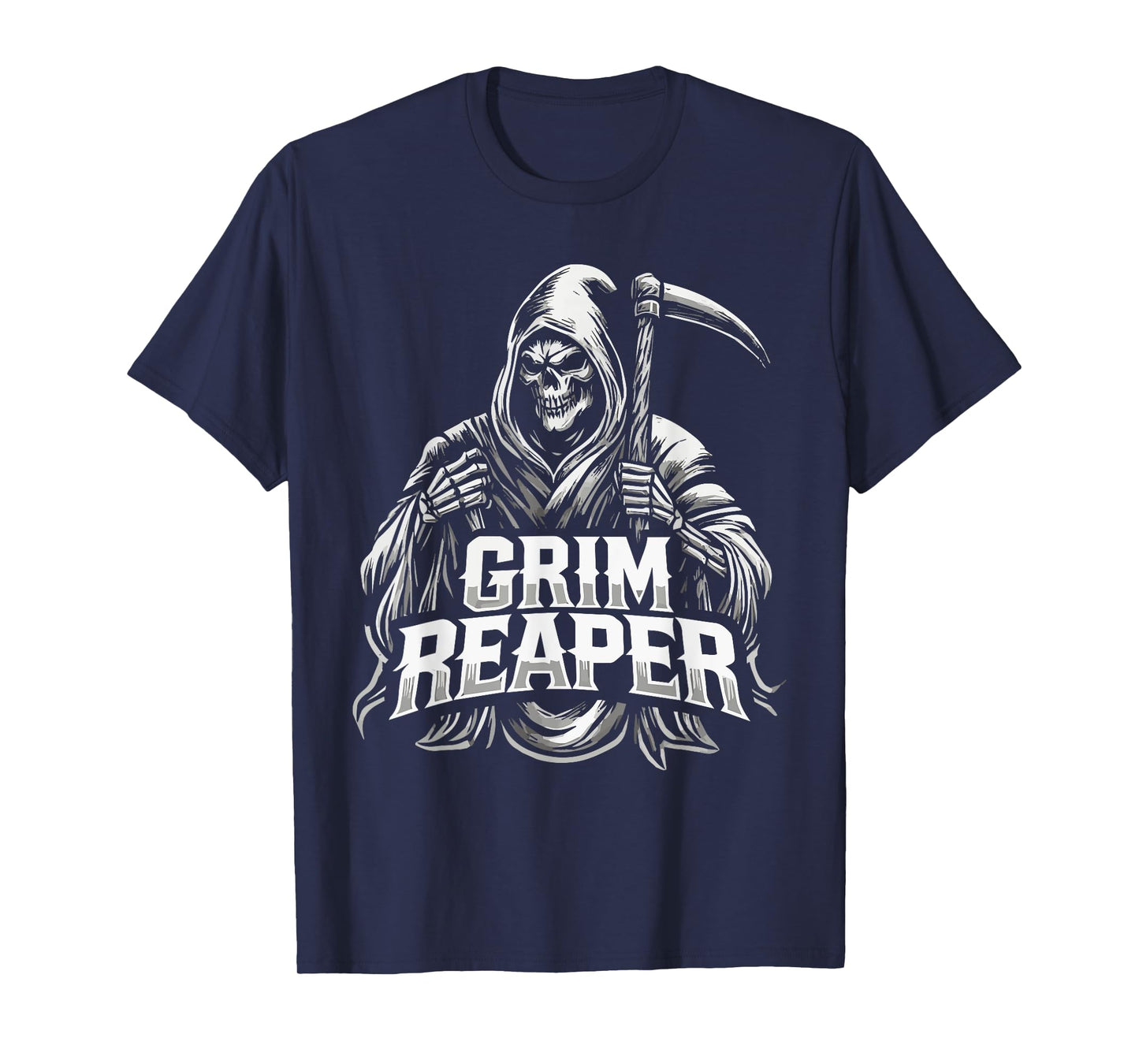 Grim Reaper Hooded Skeleton Scythe Design T-Shirt