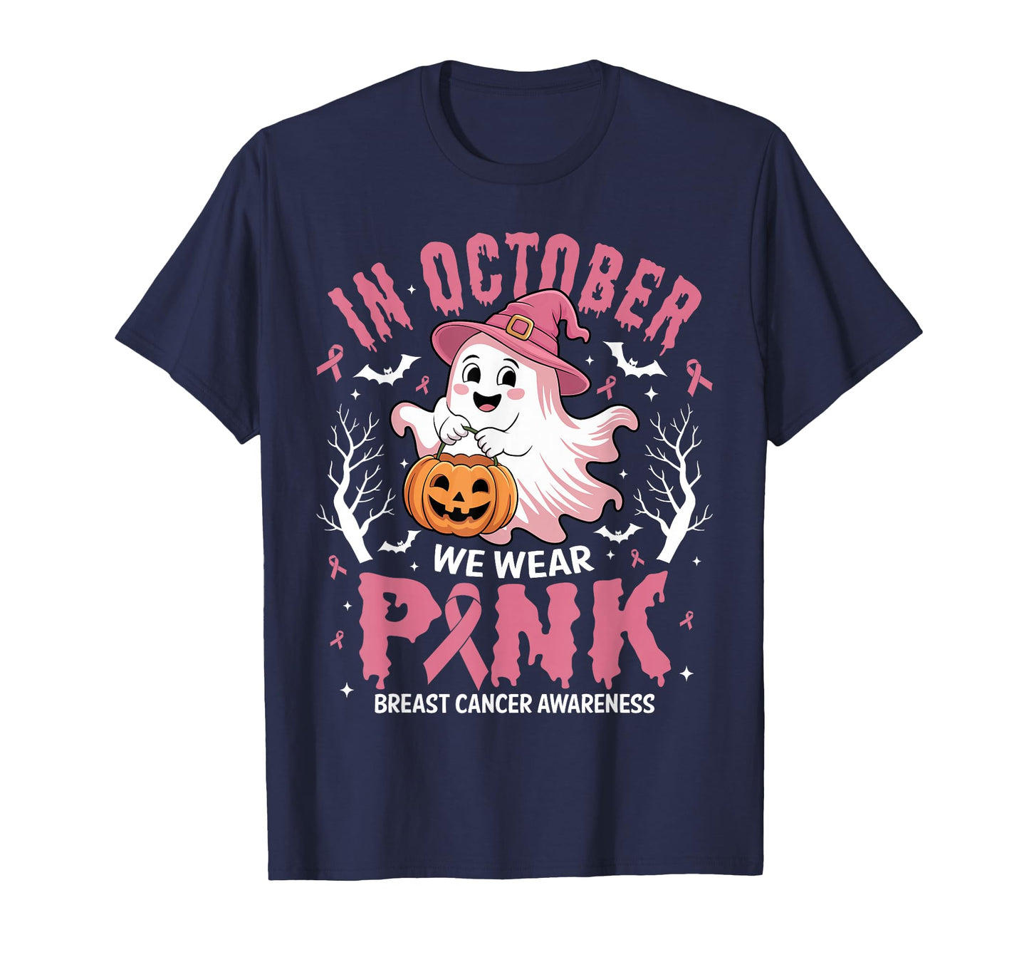 Breast Cancer Women Halloween in October We Wear Pink T-Shirt