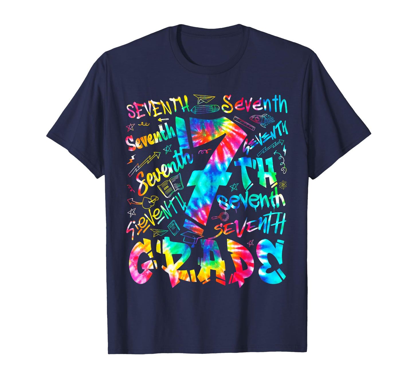 Back To School Seventh 7th Grade Tie Dye Typography Teacher T-Shirt
