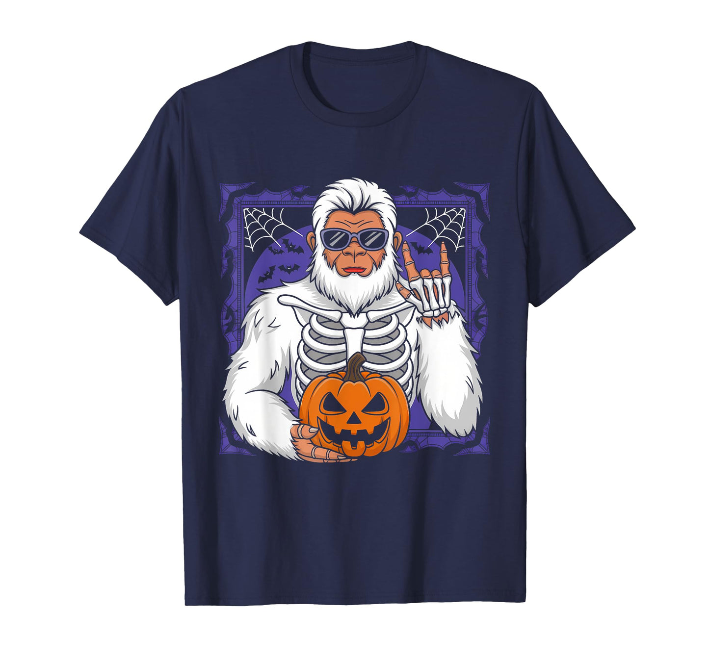 Spooky Bigfoot Jack O Lantern Skeleton Halloween Men & Boys T-Shirt