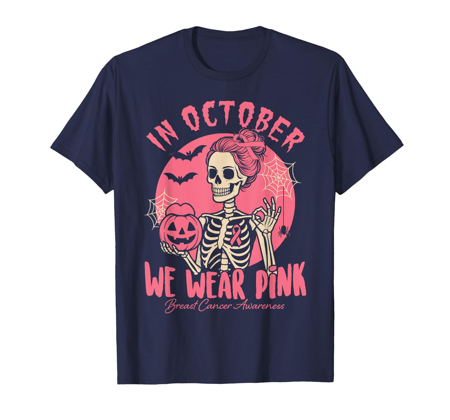 Skeleton We Wear Purple Pink October Awareness T-Shirt