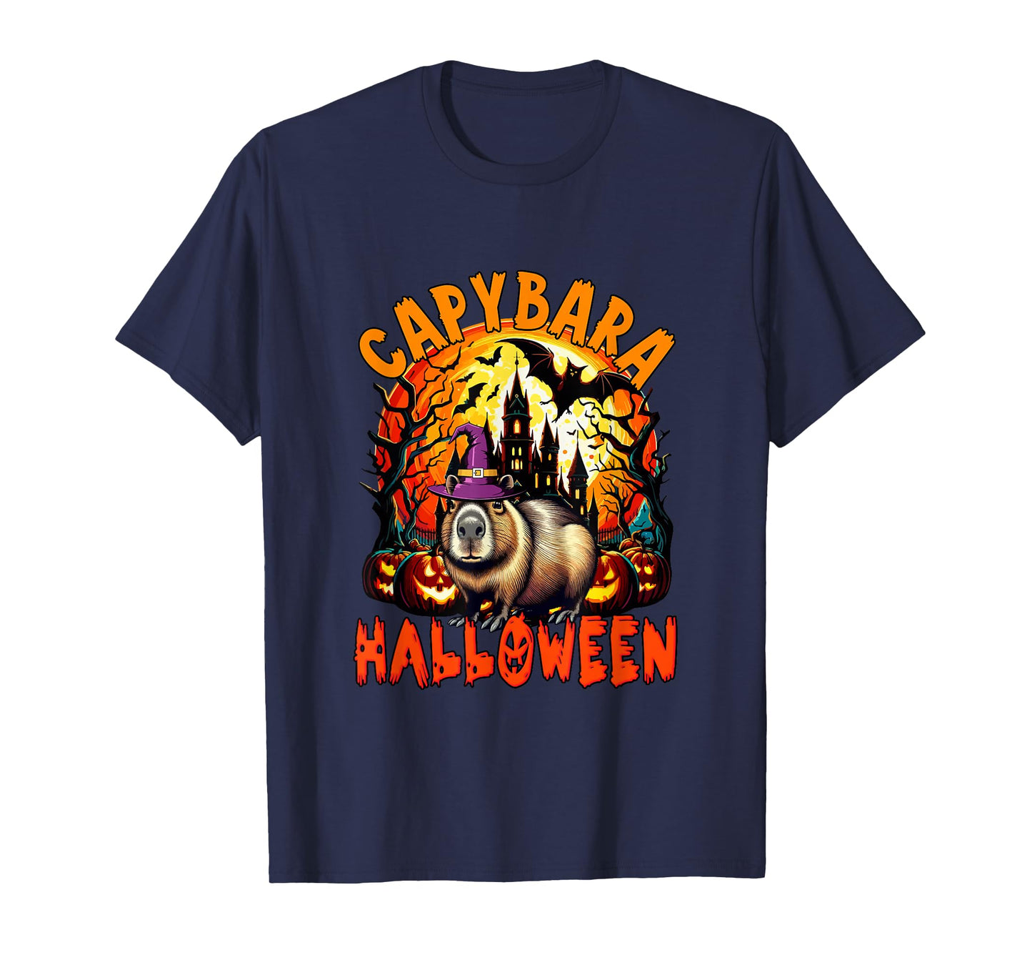 Capybara Halloween Cosplay Witch Horror Carved Pumpkins T-Shirt