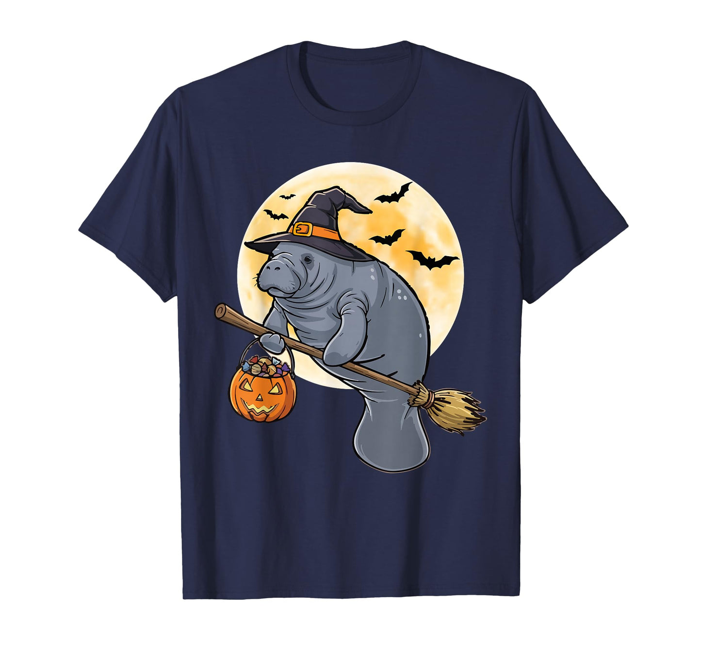 Manatee Witch Hat Pumpkin Halloween Costume Men Women Kids T-Shirt