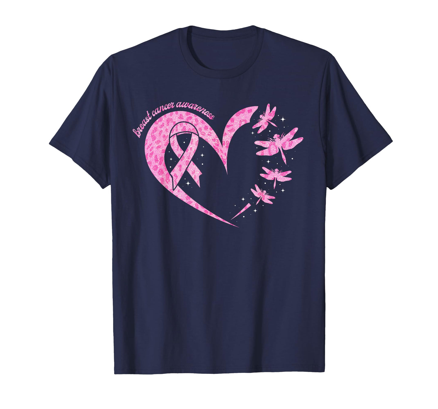 Breast Cancer Awareness Heart Dragonflies Leopard Women Men T-Shirt