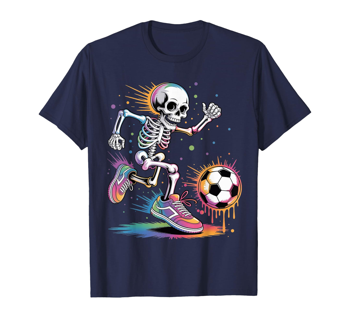 Funny Skeleton Soccer Drip Dripping Boy Youth Kids Halloween T-Shirt