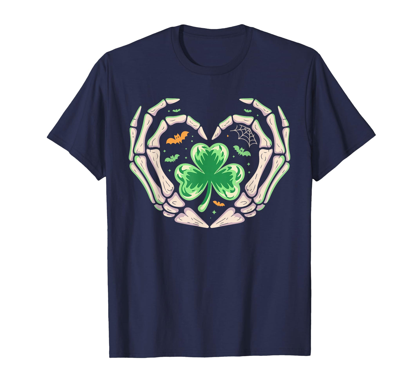 Halloween Shamrock Clover Skeleton Hands Lucky Scary Men Boy T-Shirt